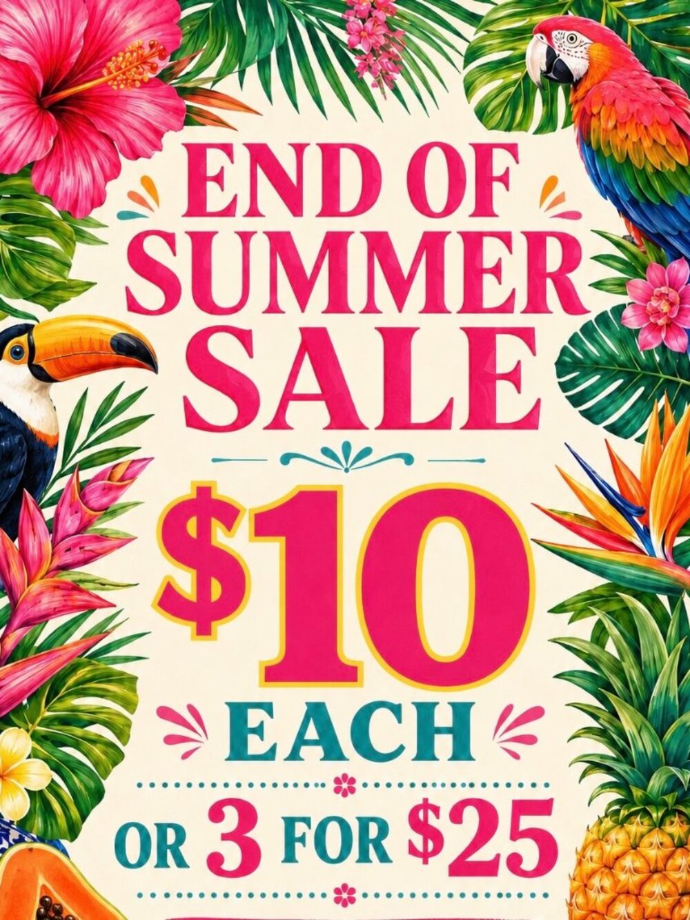 End of Summer Sale Starts NOW!! Sunday 8/30/26